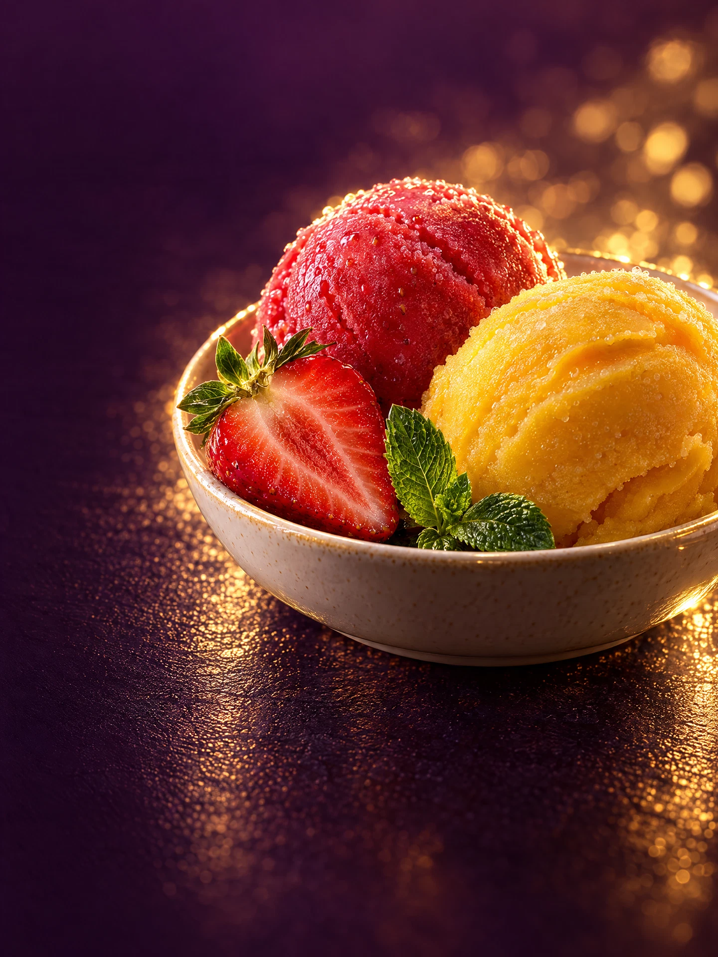 Illustrative mango and strawberry frozen dessert application