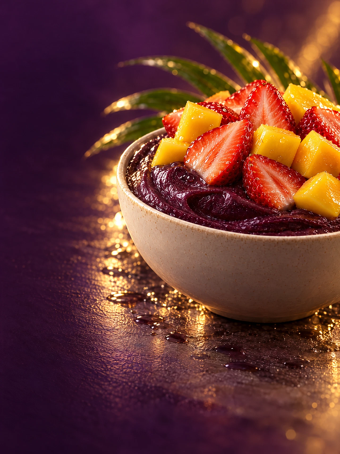 Illustrative açaí bowl with strawberries and mango for foodservice